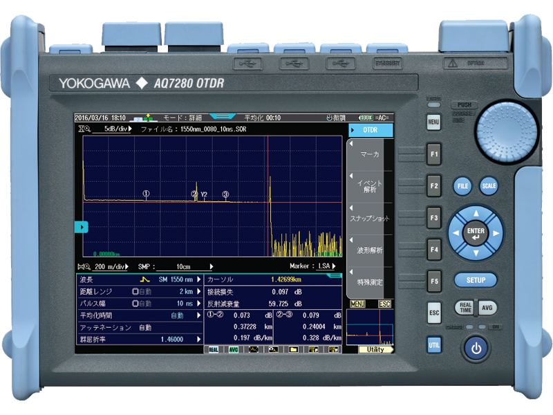 OTDR　850/1300 nm（マルチモード）、DR=22/24 dB　実装